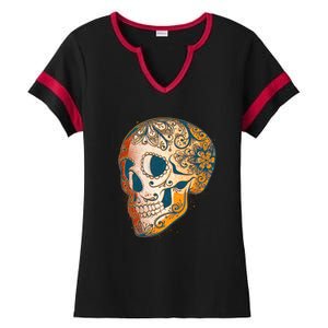 Day Of The Dead Grunge Sugar Skull Ladies Halftime Notch Neck Tee