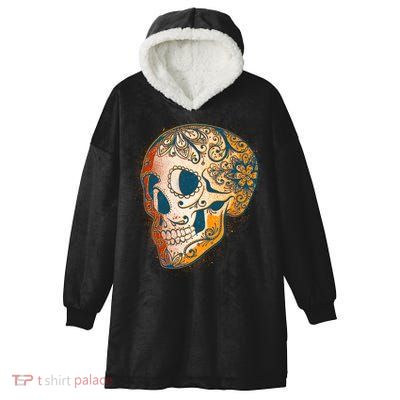 Day Of The Dead Grunge Sugar Skull Hooded Wearable Blanket