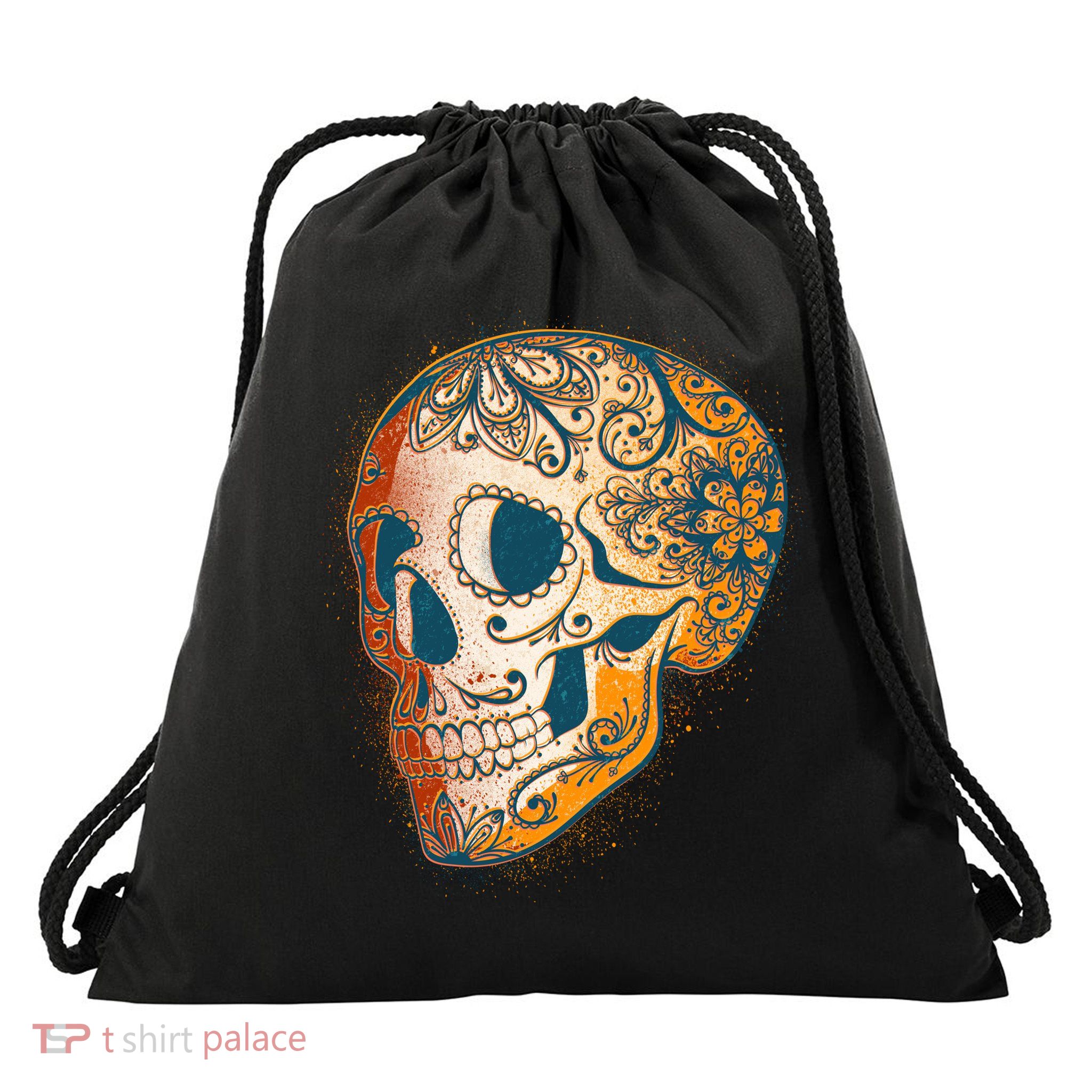 Day Of The Dead Grunge Sugar Skull Drawstring Bag