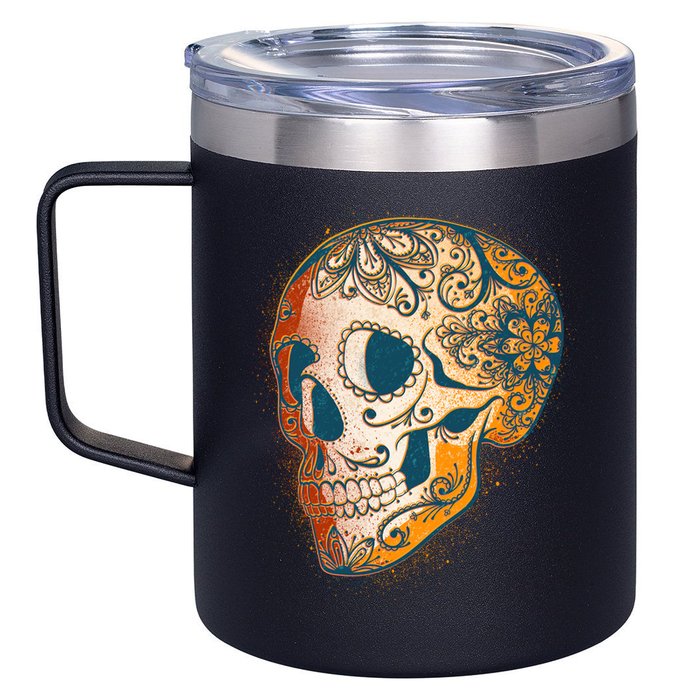 Day Of The Dead Grunge Sugar Skull 12oz Stainless Steel Coffee Mug