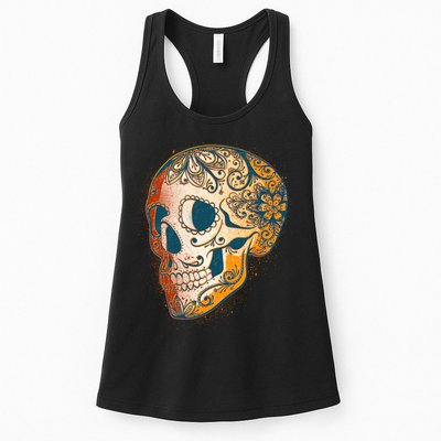 Day Of The Dead Grunge Sugar Skull Womens Tank Top