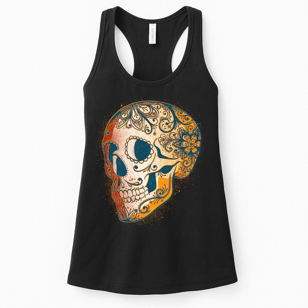 Day Of The Dead Grunge Sugar Skull Womens Tank Top