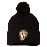 Day Of The Dead Grunge Sugar Skull Pom Pom 12in Knit Beanie
