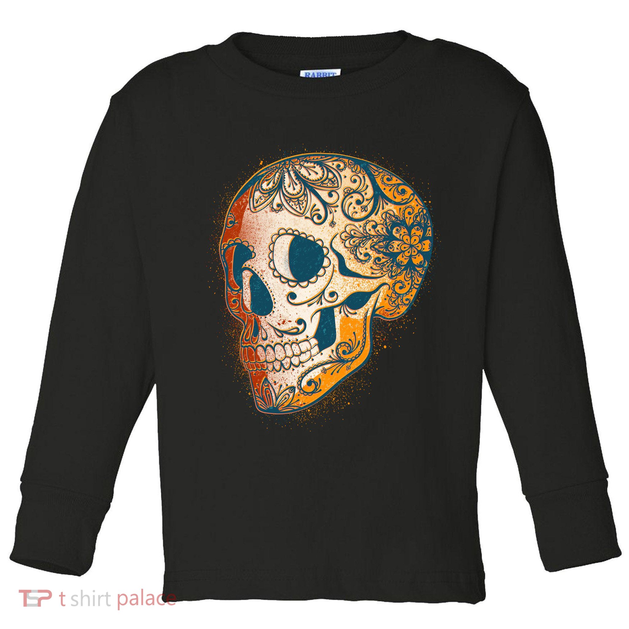 Day Of The Dead Grunge Sugar Skull Toddler Long Sleeve Shirt