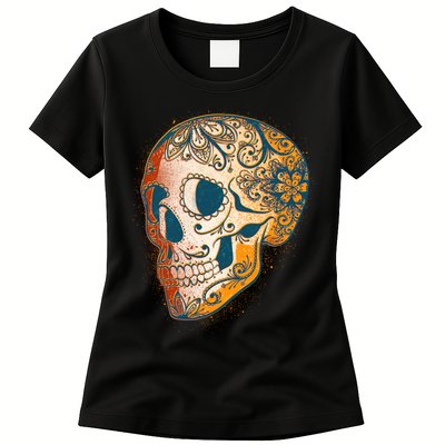Day Of The Dead Grunge Sugar Skull Womens T-Shirt