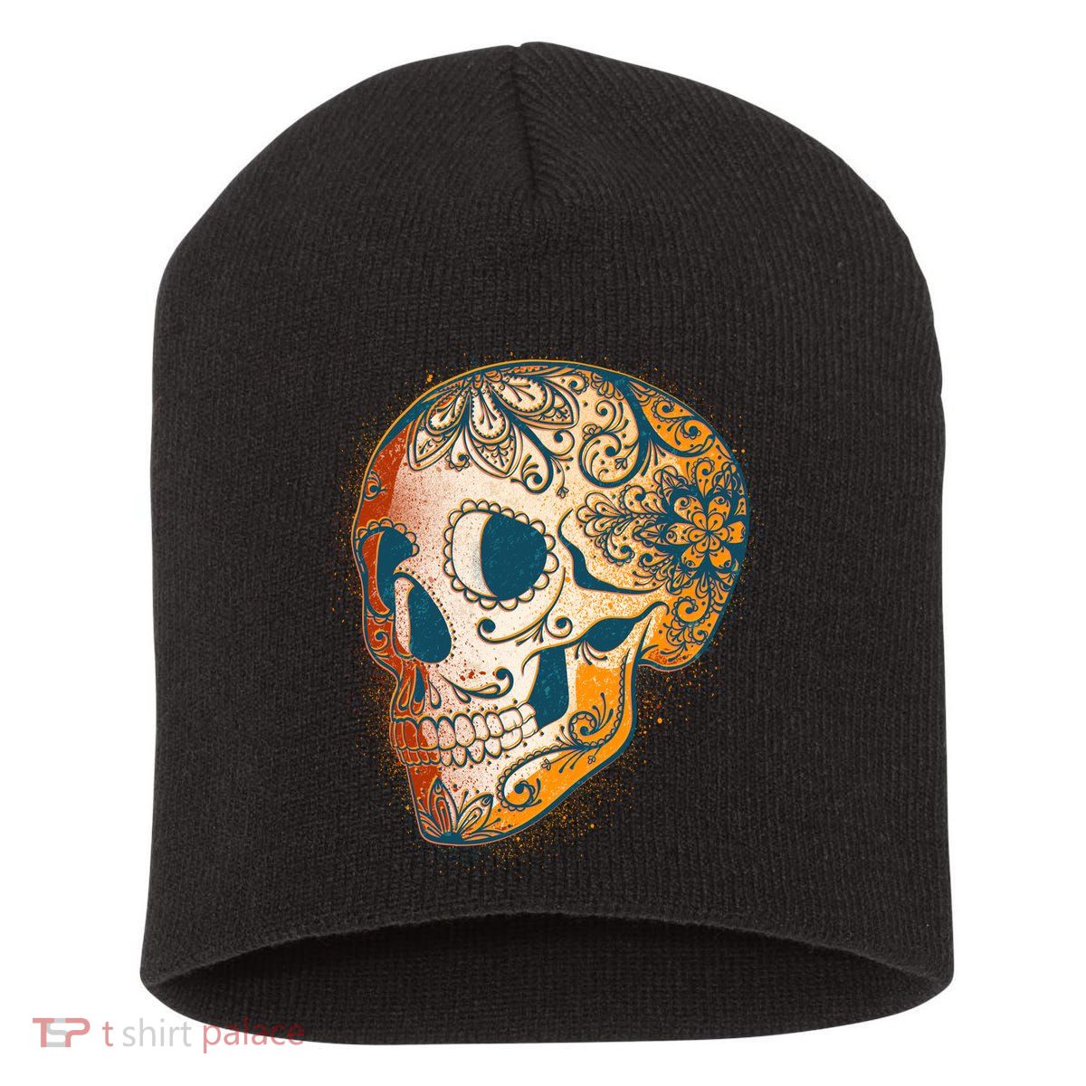 Day Of The Dead Grunge Sugar Skull Short Acrylic Beanie