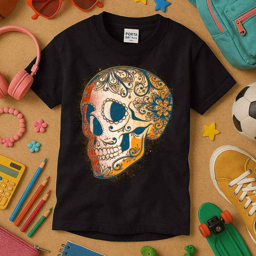 Day Of The Dead Grunge Sugar Skull Kids T-Shirt
