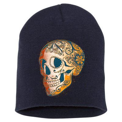 Day Of The Dead Grunge Sugar Skull Short Acrylic Beanie