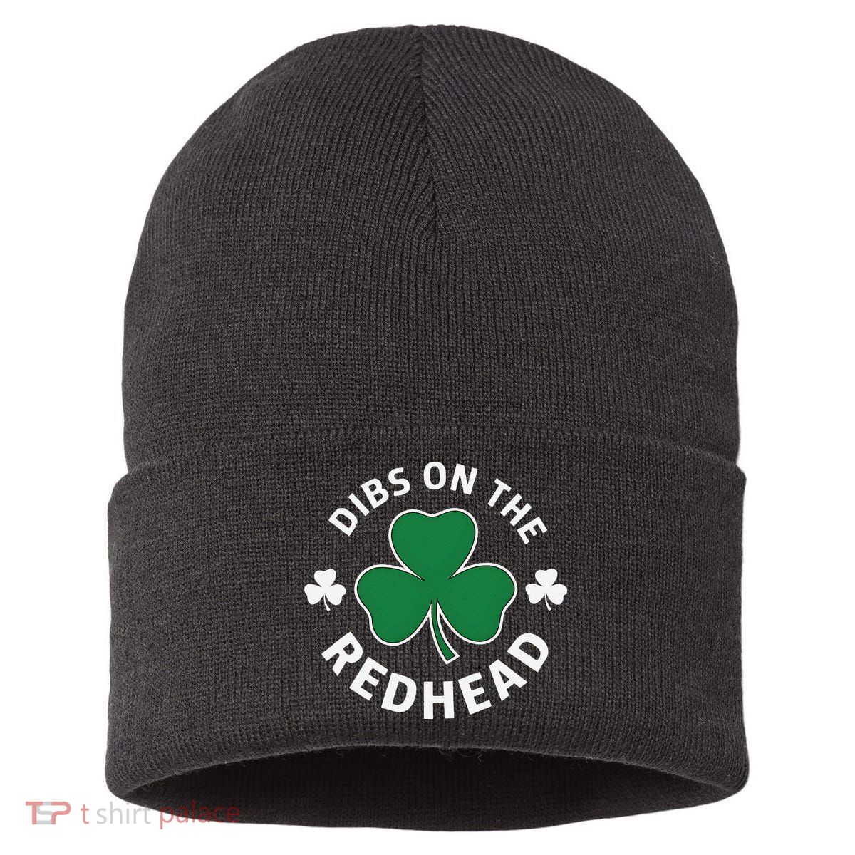 Dibs On The Redhead Shamrock St Patricks Day Sustainable Knit Beanie
