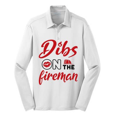 Dibs On The Fireman Fire Wife Girlfriend Firefighter Wife Silk Touch Performance Long Sleeve Polo