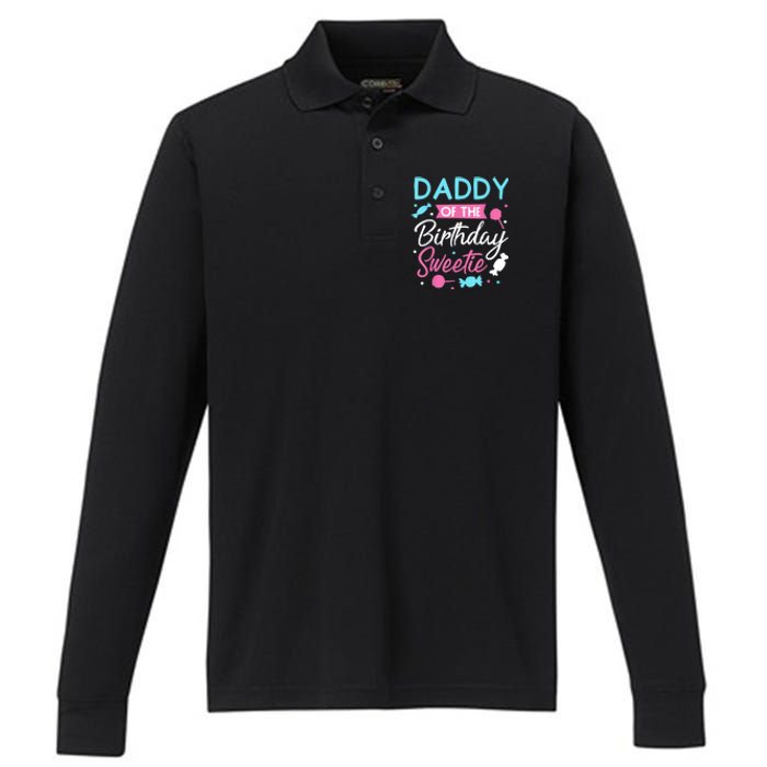 Daddy Of The Birthday Sweetie Candy Lollipop Bday Party Dad Performance Long Sleeve Polo