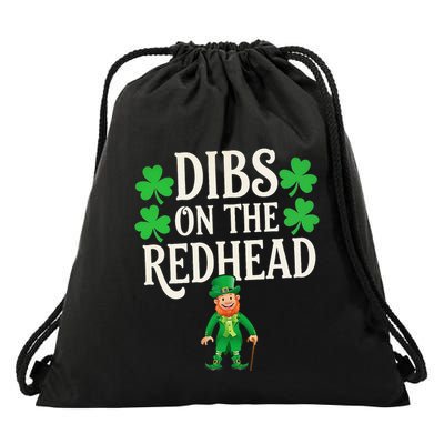 Dibs On The Redhead St PatrickS Day Leprechaun Shamrock Drawstring Bag