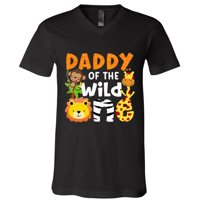 Daddy Of The Wild One Zoo Bday Party Safari Jungle Animals V-Neck T-Shirt