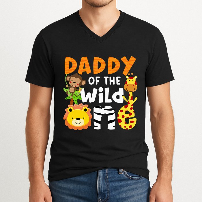 Daddy Of The Wild One Zoo Bday Party Safari Jungle Animals V-Neck T-Shirt
