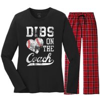 Dibs On The Coach Funny Coachs Wife Quote Cool Baseball Mom Women's Long Sleeve Flannel Pajama Set 