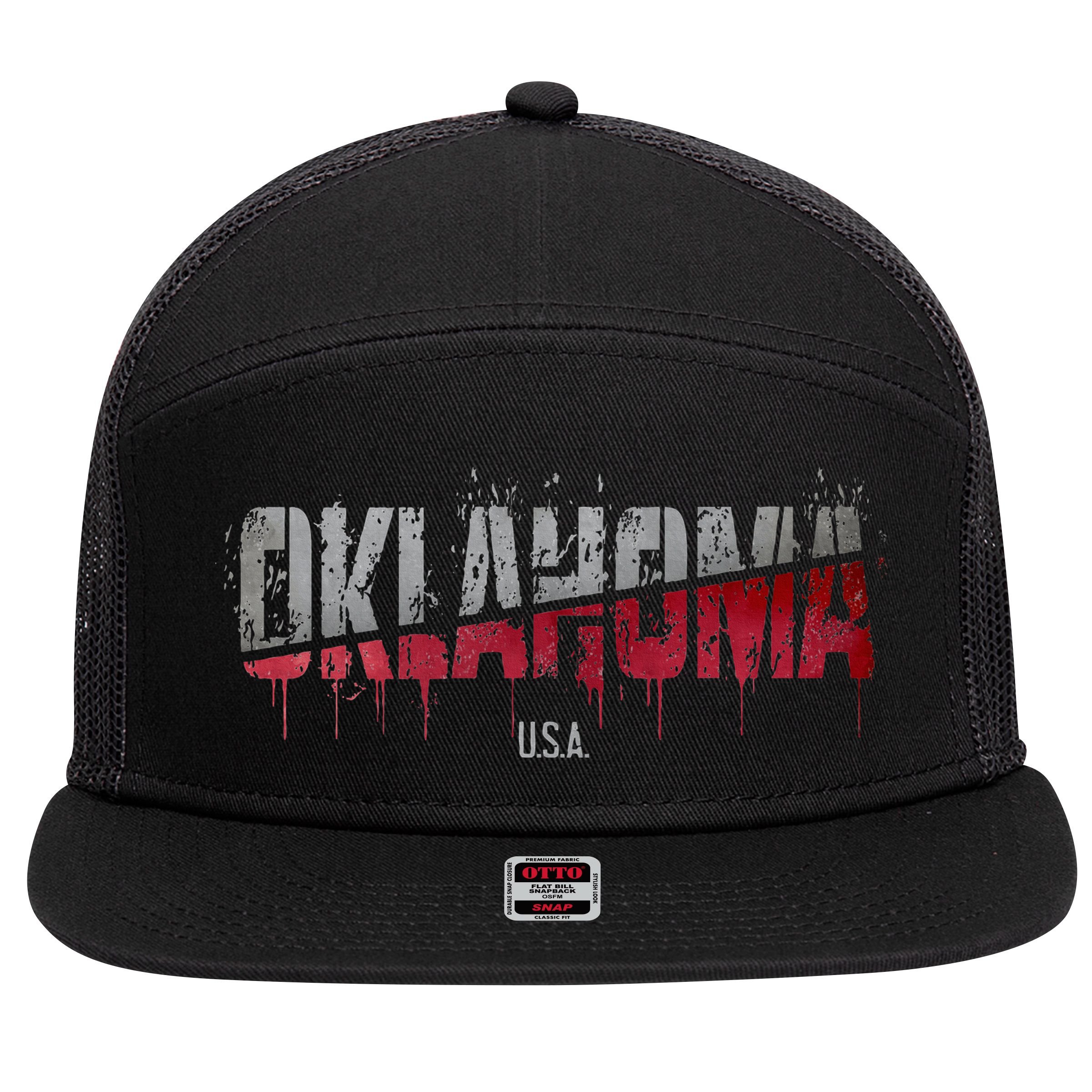 Distressed Oklahoma Usa 7 Panel Mesh Trucker Snapback Hat