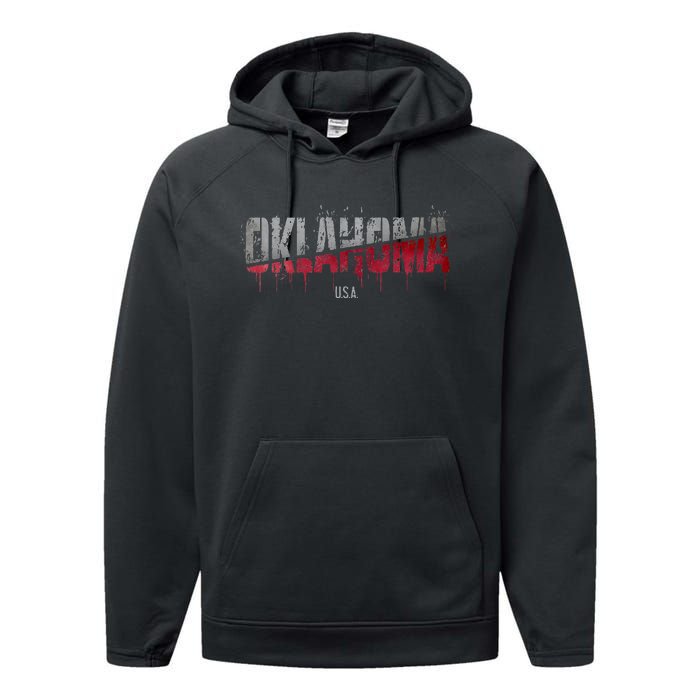 Distressed Oklahoma Usa Performance Fleece Hoodie