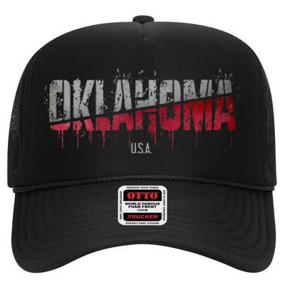 Distressed Oklahoma Usa High Crown Mesh Back Trucker Hat