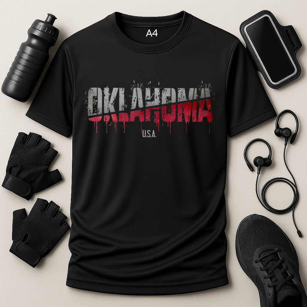 Distressed Oklahoma Usa Cooling Performance Crew T-Shirt