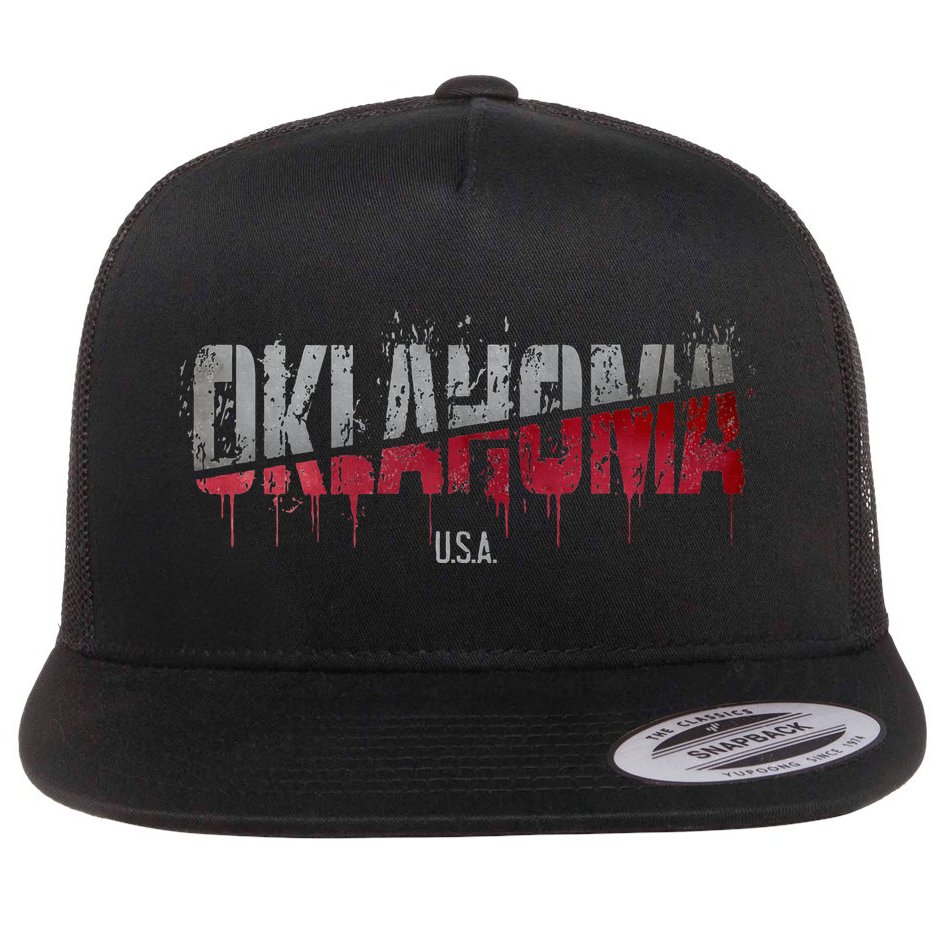 Distressed Oklahoma Usa Flat Bill Trucker Hat