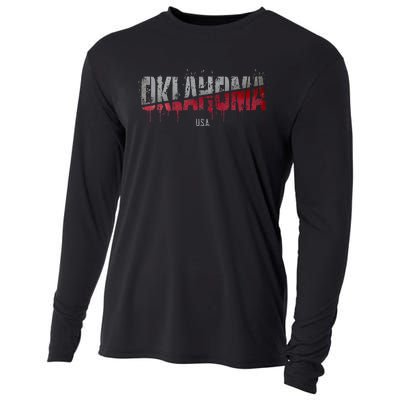 Distressed Oklahoma Usa Cooling Performance Long Sleeve Crew