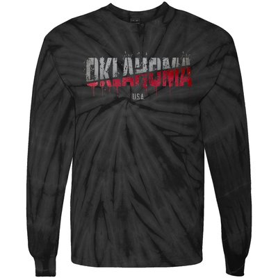 Distressed Oklahoma Usa Tie-Dye Long Sleeve Shirt