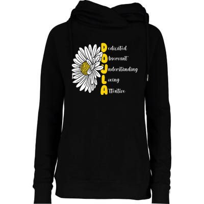 Dedicated Observant Understanding Loving Attentive Doula Womens Funnel Neck Pullover Hood