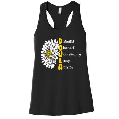 Dedicated Observant Understanding Loving Attentive Doula Women's Racerback Tank