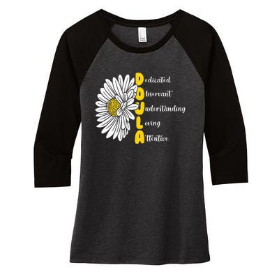 Dedicated Observant Understanding Loving Attentive Doula Women's Tri-Blend 3/4-Sleeve Raglan Shirt