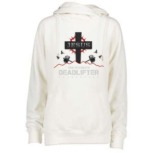 Deadlifts Or Weights In Gym Or Jesus The Ultimate Deadlifter Gift Womens Funnel Neck Pullover Hood