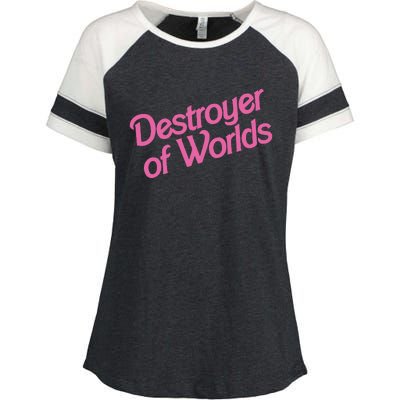 Destroyer Of Worlds In Pink Enza Ladies Jersey Colorblock Tee