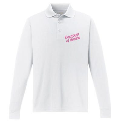 Destroyer Of Worlds In Pink Performance Long Sleeve Polo