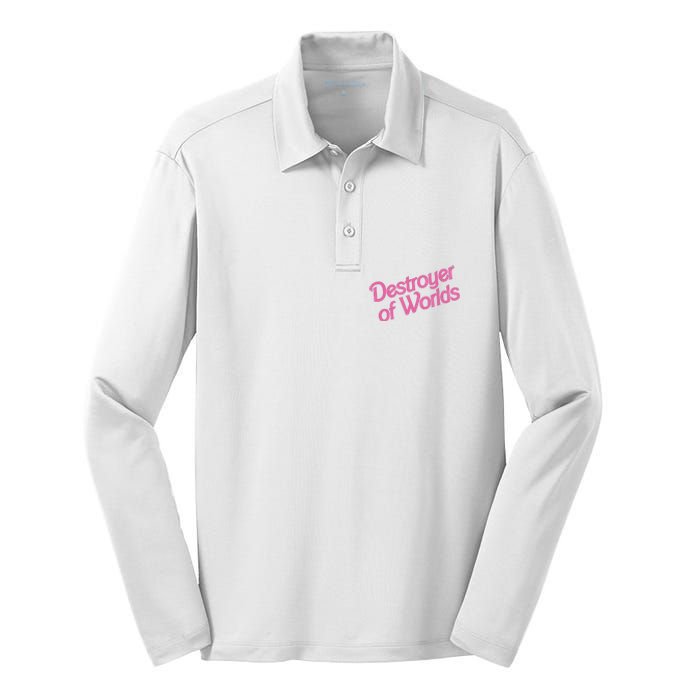 Destroyer Of Worlds In Pink Silk Touch Performance Long Sleeve Polo