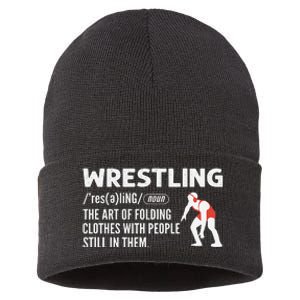 Definition Of Wrestling Funny Wrestler Coach Sustainable Knit Beanie