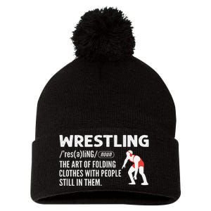 Definition Of Wrestling Funny Wrestler Coach Pom Pom 12in Knit Beanie