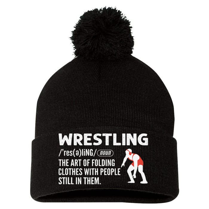 Definition Of Wrestling Funny Wrestler Coach Pom Pom 12in Knit Beanie