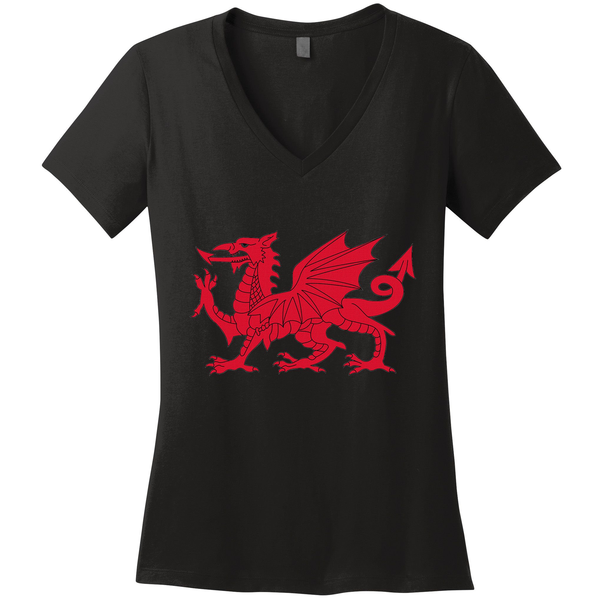 Dragon Of Wales Flag Cool Welsh Cymru Flags Women's V-Neck T-Shirt