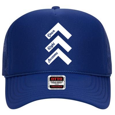 Down Right Awesome Arrow Down Syndrome Awareness High Crown Mesh Back Trucker Hat