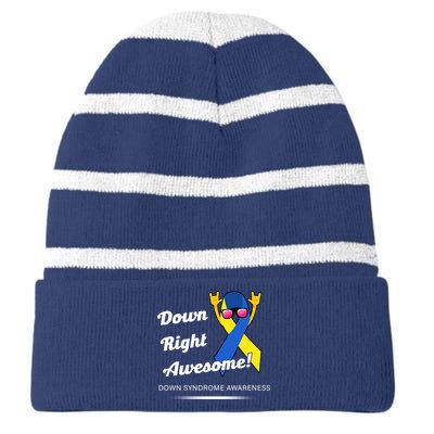 Down Right Awesome Down Syndrome Striped Beanie with Solid Band