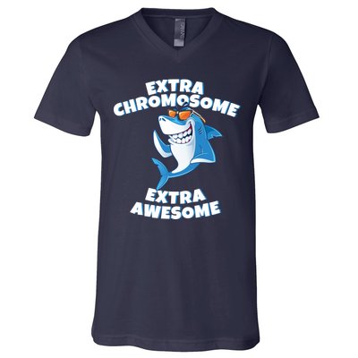 Down Syndrome - Extra Chromosome Shark V-Neck T-Shirt