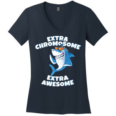Down Syndrome - Extra Chromosome Shark Women's V-Neck T-Shirt