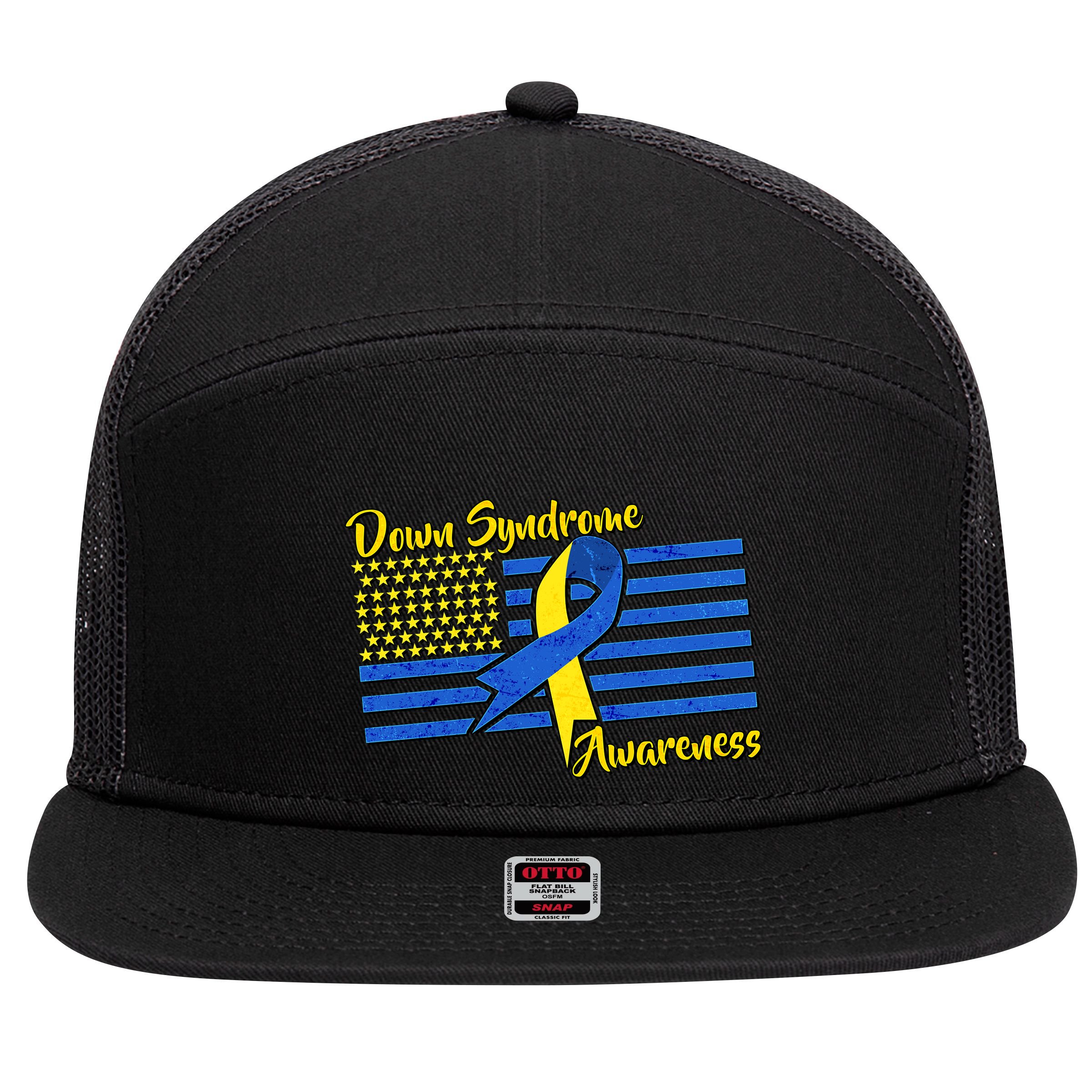 Down Syndrome American Flag 7 Panel Mesh Trucker Snapback Hat