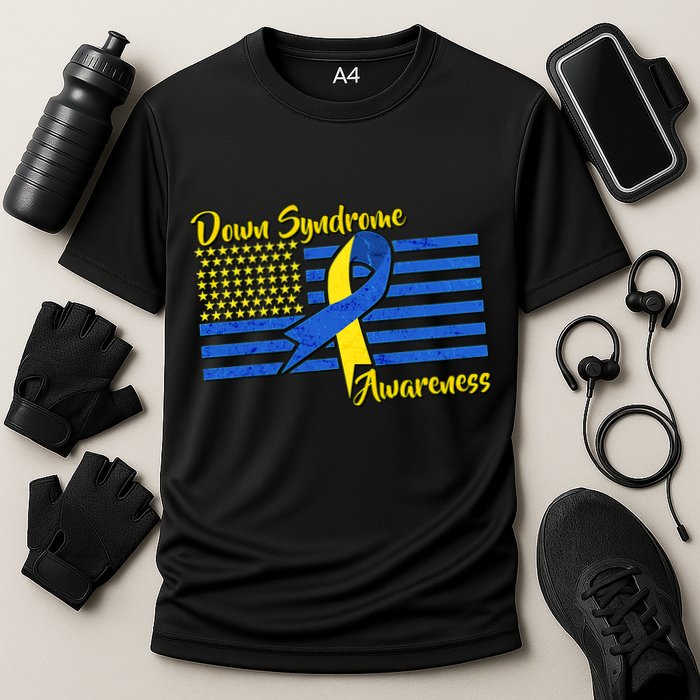Down Syndrome American Flag Cooling Performance Crew T-Shirt
