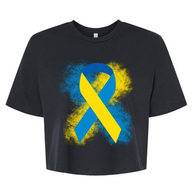 Down Syndrome Awareness Blue & Yellow Ribbon Bella+Canvas Jersey Crop Tee