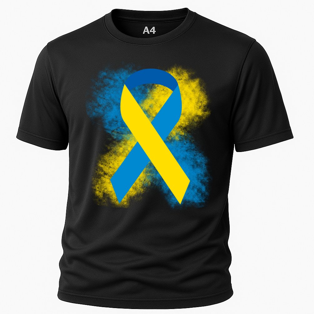 Down Syndrome Awareness Blue & Yellow Ribbon Cooling Performance Crew T-Shirt