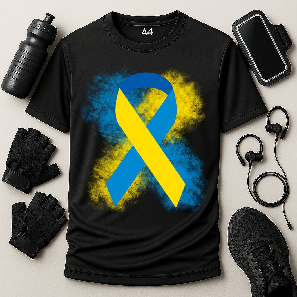 Down Syndrome Awareness Blue & Yellow Ribbon Cooling Performance Crew T-Shirt