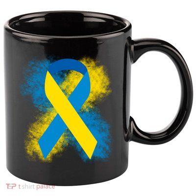 Down Syndrome Awareness Blue & Yellow Ribbon 11oz C Handle Ceramic Mug