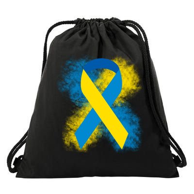 Down Syndrome Awareness Blue & Yellow Ribbon Drawstring Bag