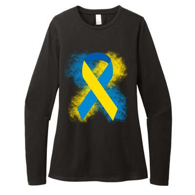 Down Syndrome Awareness Blue & Yellow Ribbon Womens CVC Long Sleeve Shirt