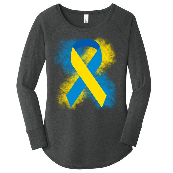 Down Syndrome Awareness Blue & Yellow Ribbon Women's Perfect Tri Tunic Long Sleeve Shirt